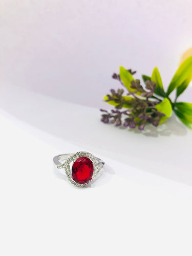 925 Silver Red Oval Ring